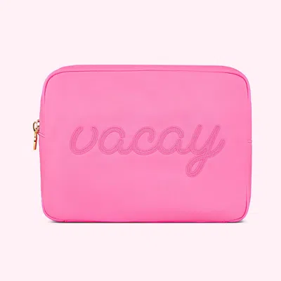 Stoney Clover Lane Vacay Embroidered Large Pouch In Pink
