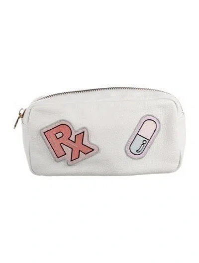 Pre-owned Stoney Clover Lane White Embroidered Cosmetic Bag