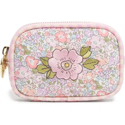 Stoney Clover Lane X Liberty Micro Floral Embroidered Cotton Pouch In Pink