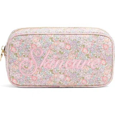Stoney Clover Lane X Liberty Small Skincare Embroidered Cotton Pouch In Pink