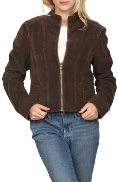 Stoosh Corduroy Zip Front Slim Fit Jacket In Brown