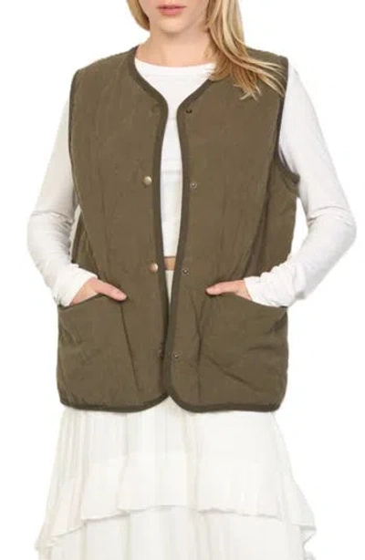 Stoosh Diamond Quilted Baby Cord Vest In Olive