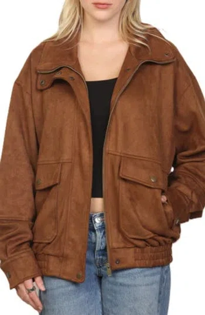 Stoosh Faux Suede Funnel Neck Jacket In Brown