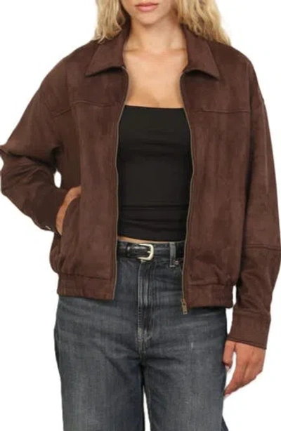 Stoosh Faux Suede Zip Front Jacket In Brown