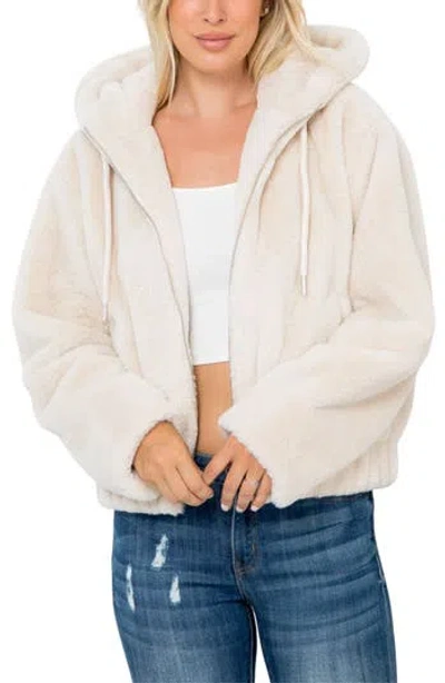 Stoosh Hooded Faux Fur Bomber Jacket In Neutral