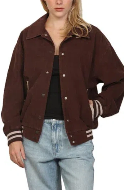 Stoosh Oversized Corduroy Varsity Jacket In Brown