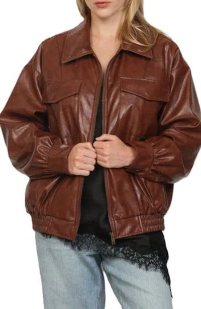 Stoosh Oversized Faux Leather Jacket In Brown