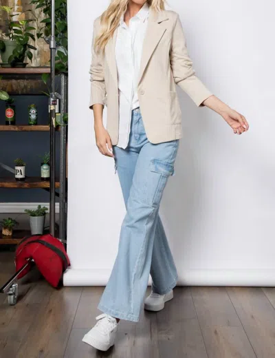 Stoosh Ponte One Button Pocket Blazer In Oatmeal