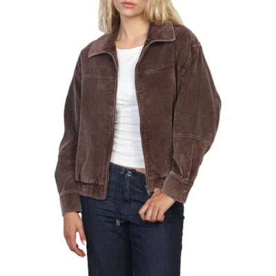 Stoosh Snow Washed Corduroy Bomber Jacket In Brown