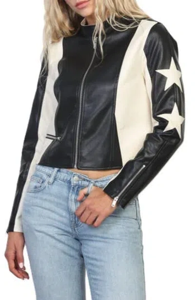 Stoosh Star Faux Leather Racing Jacket In Black