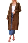 Stoosh Tie Waist Longline Coat In Brown