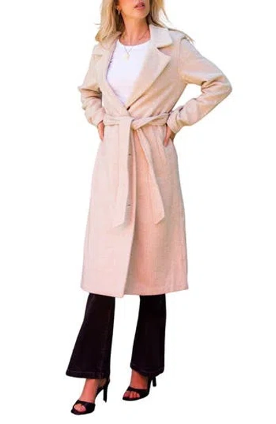 Stoosh Tie Waist Longline Coat In Pink