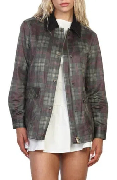 Stoosh Waxed Coated Plaid Barn Jacket In Olive Plaid