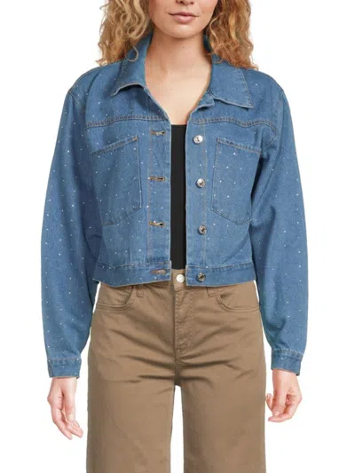Stoosh Women's Dotted Cropped Denim Jacket In Medium Wash
