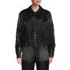 Stoosh Womens Fringe Polyester Leather Jacket In Black