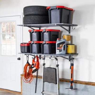 Storeyour 2' X 4' Bristol Garage Wall Mount Shelves | 2 Pack | Hammered Gray