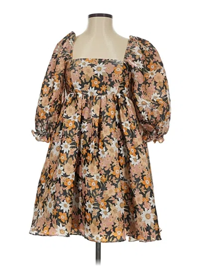 Pre-owned Storia 3/4 Sleeve Top Brown Square Neckline Tops