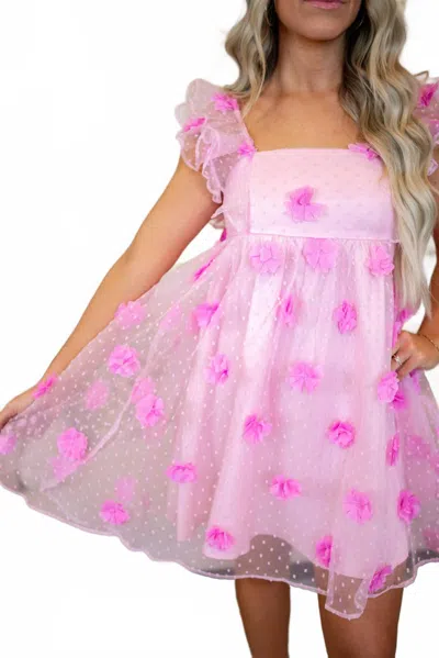 Storia 3d Dots Flower Applique Mini Dress In Pink