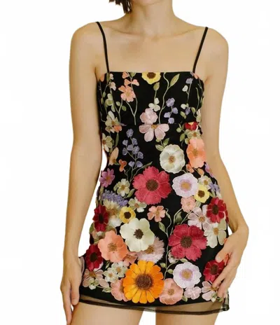Storia 3d Flowered Mini Dress In Black In Multi