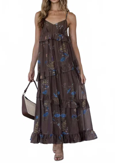 Storia Aleyna Floral Dress In Chocolate Brown In Multi