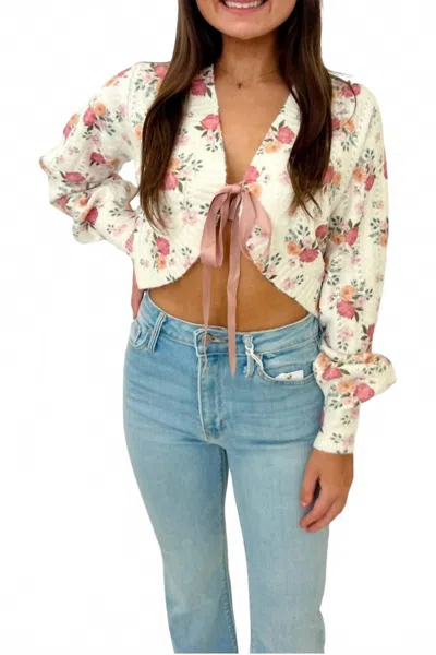 Storia Audra Floral Bow Top In White