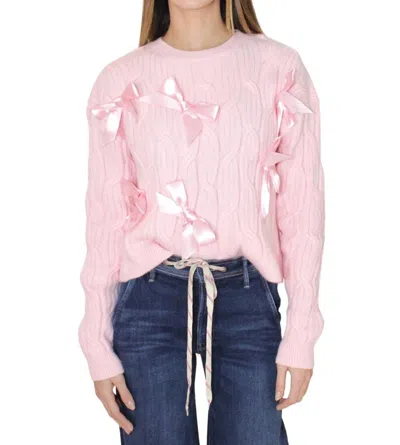 Storia Bow Cable Knit Sweater In Baby Pink
