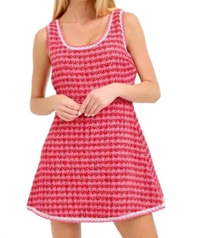 Storia Crochet Lace Line Tweed Dress In Pink/red In Multi