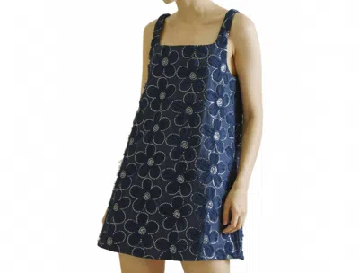 Storia Daisies Mini Dress In Denim Blue