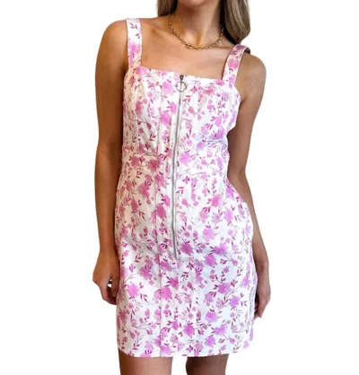 Storia Denim Print Mini Dress In Pink Magenta In Multi