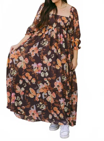 Storia Dolly Dress In Brown/orange Fl In Black
