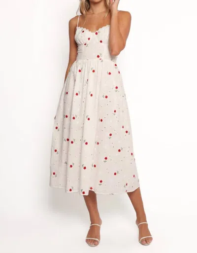 Storia Embroidered Dress In White Red Floral