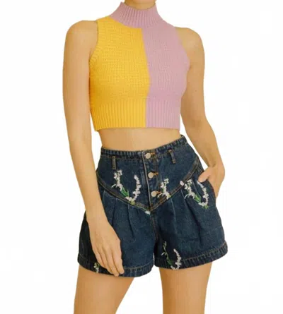 Storia Embroidered Floral Baggy Denim Shorts In Pink