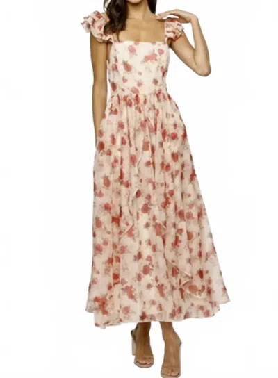 Storia Floral Asymmetric Maxi Dress In Blush/red In Pink