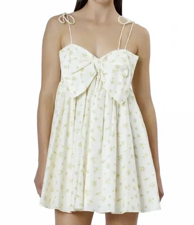 Storia Floral Bow Mini Dress In Cream Yellow In Multi