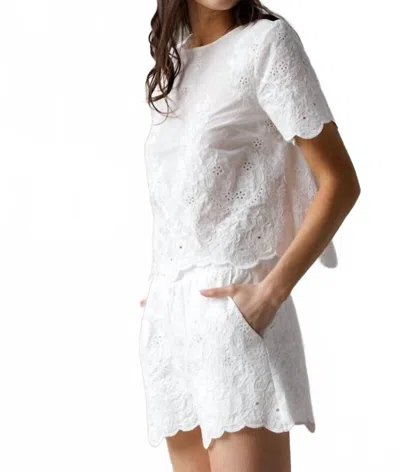 Storia Floral Embroidered Short Set In White