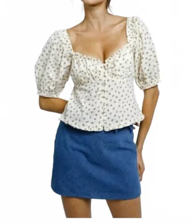 Storia Floral Print Babydoll Top In Cream/ Brown In White