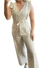 Storia Floral Ruffle Jumpsuit In Cream/pink In Multi