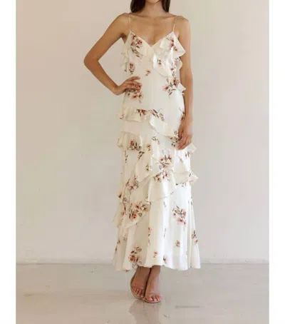 Storia Floral Ruffle Maxi Dress In Ivory In White