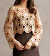 Storia Flower Power Crochet Sweater In Coral/beige In Brown