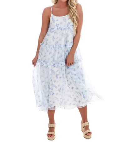 Storia Fresh Air Floral Midi Dress In White In Blue