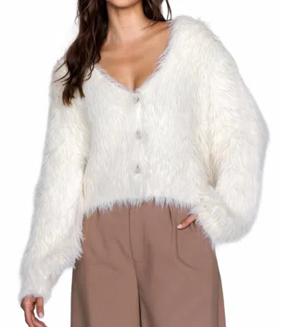 Storia Fuzzy Faux Fur Cardigan In Ivory In White