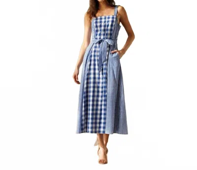 Storia Gingham Midi Dress In White Blue In Multi