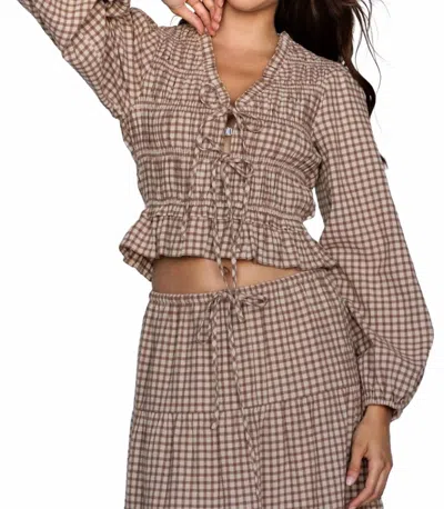 Storia Ginni Gingham Smocked Top In Rust In Animal Print