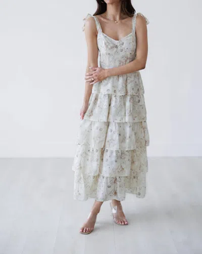 Storia Grace Dress With Voluminous Skirt In White In Gray