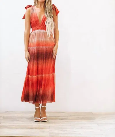 Storia Heart Keeper Tie Sleeve Maxi Dress In Shimmer Rust In Multi