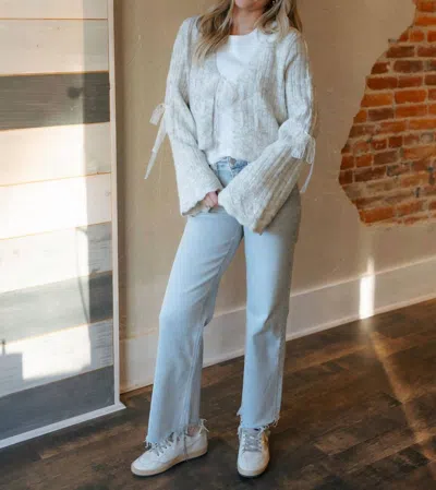 Storia Lace Tie Front Cardigan In Gray In Grey