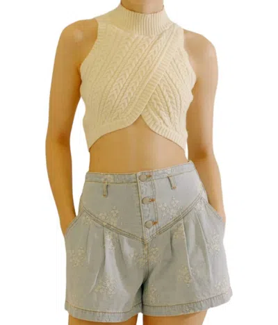 Storia Making It Knit Cropped Top In Cream In White