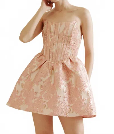 Storia Metallic Floral Brocade Mini Dress In Pink