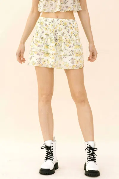 Storia Micaela Teired Mini Skirt In Ivory Floral In Multi