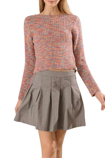 Storia Open-back Ribbed-knit Sweater In Rainbow Multi In Blue